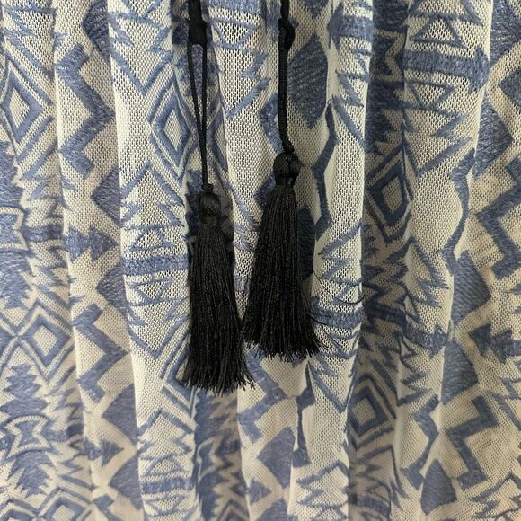 Nidodileda Sheer Jacquard Geometric Print Blue Maxi Dress Sz L Greece Made - Picture 9 of 12